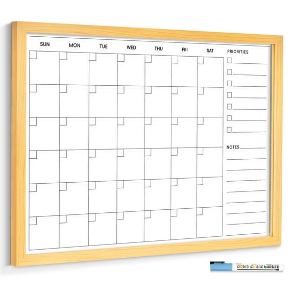 DOLLAR BOSS Acrylic Calendar for Wall Whiteboard, 24''x18'' Monthly Calendar Clear Dry Erase Board, Wall Hanging Non-Magnetic Wooden Frame Black Print Whiteboard with Marker