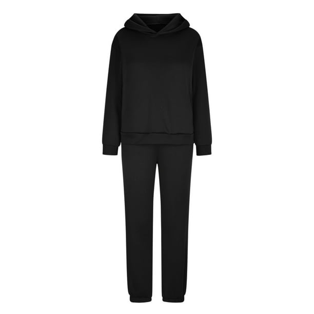 Pezhada Autumn Winter Womens 2 Piece Outfits Lounge Matching Sets Two Piece Long Sleeve Coat Pants Homewear Set Casual Cozy Pajamas Tracksuit Set Blac
