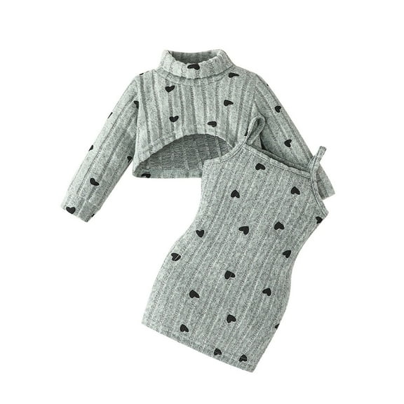 SUYOLL Toddler Girls Dresses High Neck Long Sleeve Crop Top with Strappy Dress Casual Casual Daily Wear Casual Daily Wear Spring Fall Classic Versatile Dress
