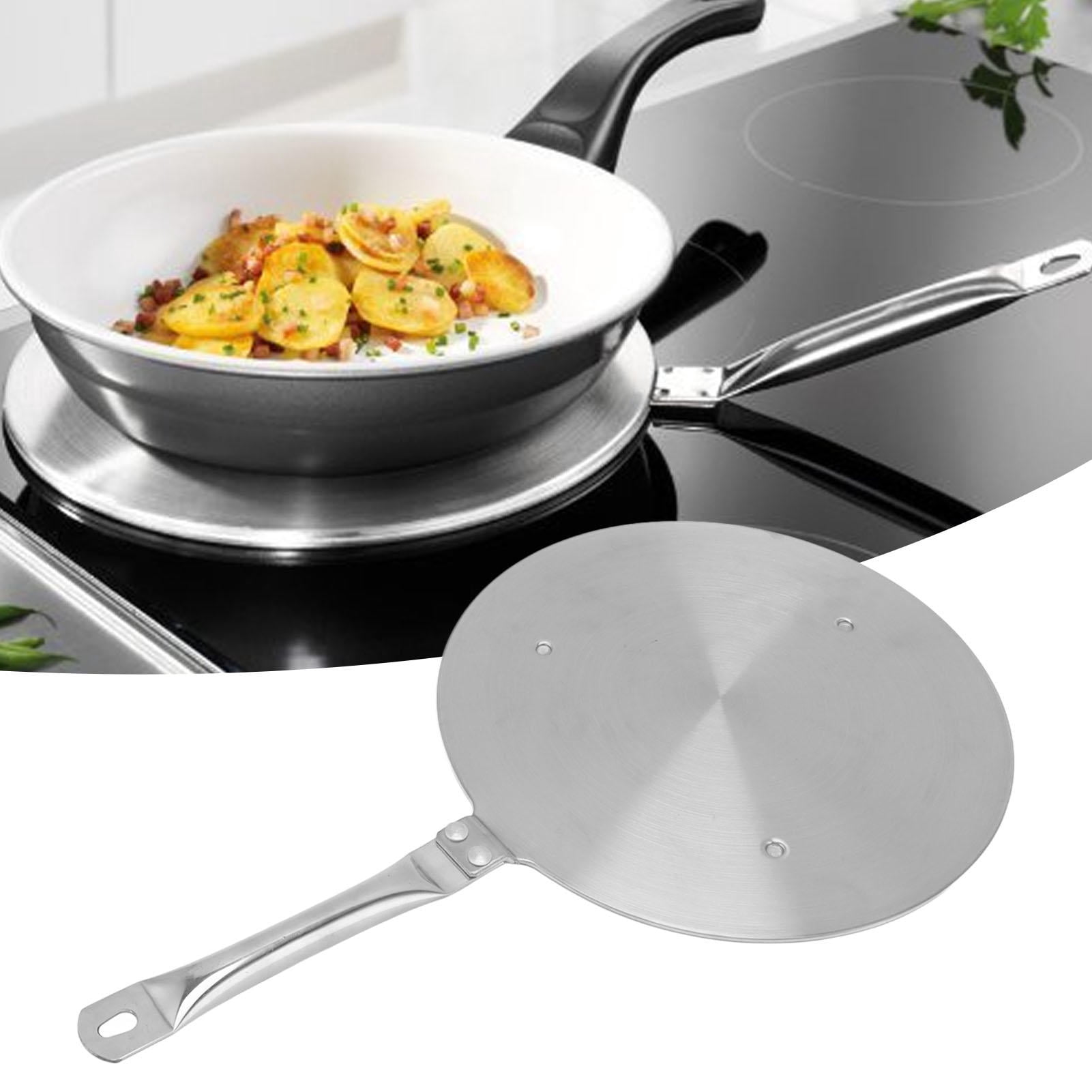 YAHHU 9.4 Inches / 24 cm Stainless Steel Heat Diffuser Plate with Handle, Universal Induction Cooker Adapter for Gas and Electric Stoves