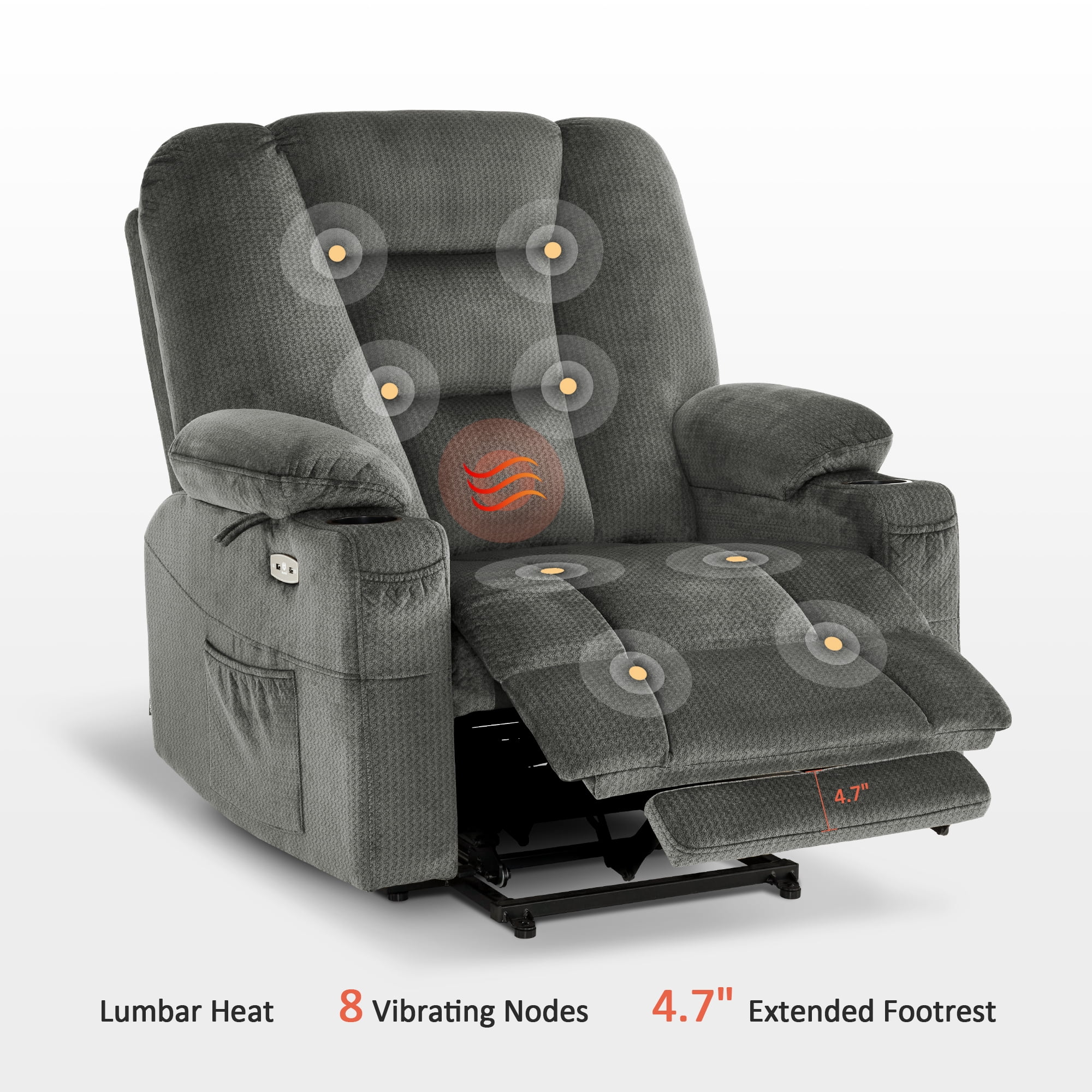 MCombo 27.2'' Extra Wide Seat Power Lift Recliner Chair for Short People, Fabric R7561 (Grey, Small-Wide)