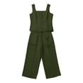 thumbnail image 5 of TEAJOPSUU Womens Summer Linen 2 Piece Solid Sets Matching Travel Outfits Sleeveless Square Neck Button Down Tank Tops Elastic Wide Leg Capri Pants Sets Olive Green, 5 of 6