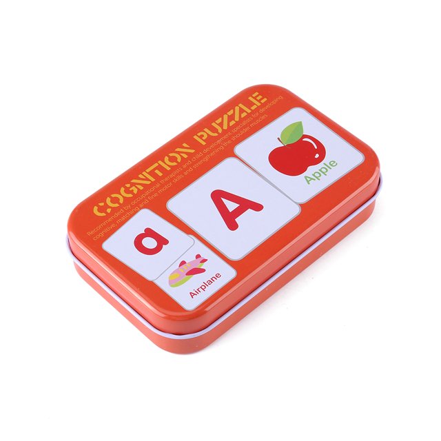 Tarjeta de aprendizaje, lindo bebé niño niños rompecabezas tarjetas de aprendizaje tarjetas de caja de hierro construcción robusta