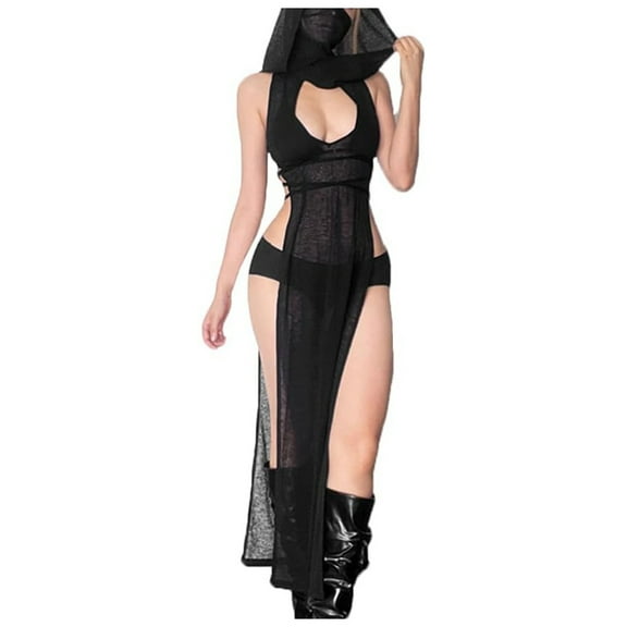Ladies' New Fashionable Halloween Style Hooded High Slit Dress