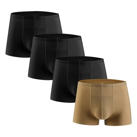 4 Pack Mens Boxer Briefs High Waisted No Show Quick-Drying Silk Underwear Boys Casual Multipack Stretchy Breathable Athletic Workout Boxers