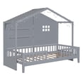 thumbnail image 6 of Harper & Bright Designs Twin Size House Bed with Storage Shelves and Rails, Wood Kids Montessori Bed Frame with Window and Sparkling Light Strip on The Roof for Boy Girls, Gray, 6 of 12