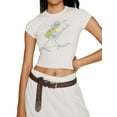 thumbnail image 1 of EYIIYE T-Shirts à Col Rond Aguichant pour Femmes, Manches Courtes, Hauts Courts, Blouses Mignonnes, Imprimé Fruit/grenouille, T-Shirts Ajustés, Mode Décontractée, Vêtements Mode Urbaine pour Adolescentes, Été, Quotidien, 1 of 6