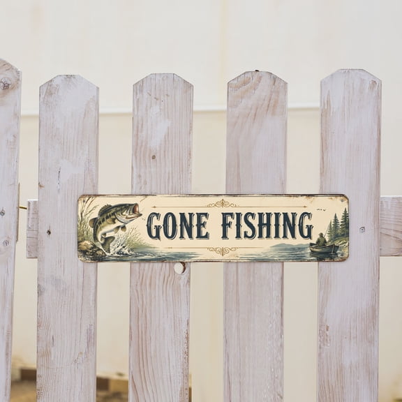 Gone Fishing Retro Bar Metal Tin Sign For Pub Or Home Wall Decor 4x16 Inch
