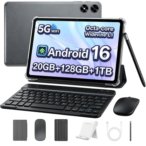 SHARECLOUD 10.1 inch Tablet with Keyboard, 20GB RAM 128GB ROM/1TB Expand, T7250 Octa-Core, 6600mAh, WiFi 6, Gray