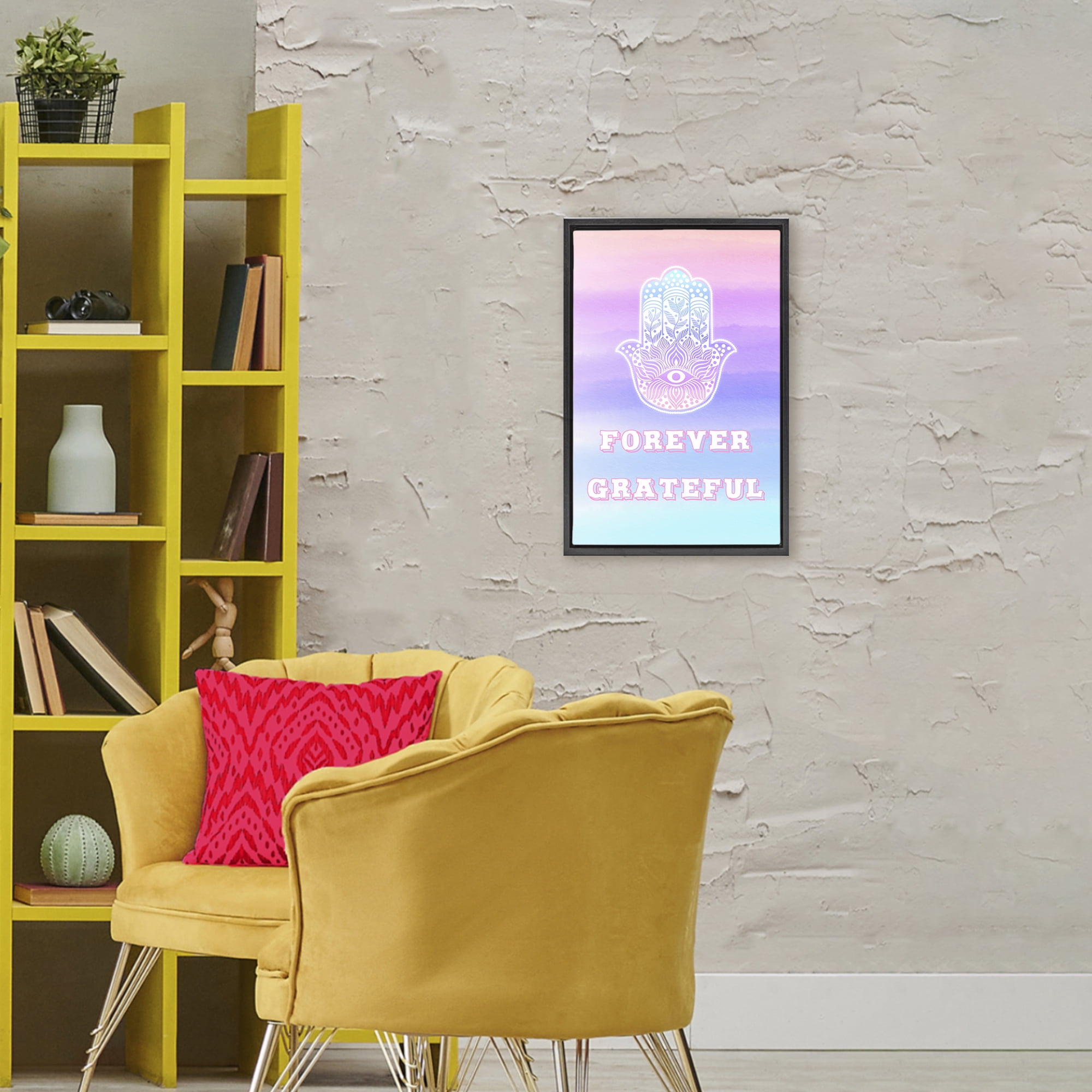 Stupell Industries Forever Grateful Hamsa Black Framed Floater Canvas Wall Art, design by Pooja Dave