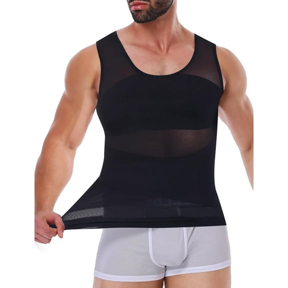 Vaslanda Men's Gynomastica Compression Shirt for Body Shaper Slimming Vest Tight Tummy Underwear Tank Top
