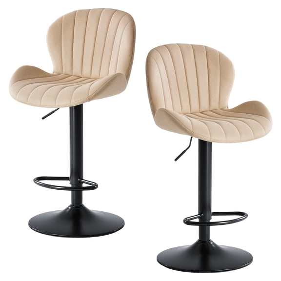 TOPCOMFY Bar Stool Set of 2 with Adjustable Height, 360˚ Swivel, Faux Leather Upholstery for Kitchen Island, Beige