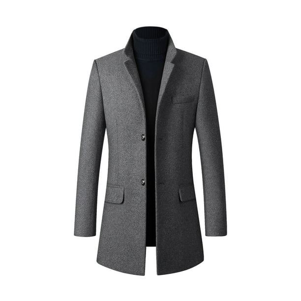 Chaqueta de abrigo de hombre con solapa de botón de tela de lana de color sólido de lana Pompotops oipoqjl12879