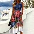thumbnail image 2 of Women's Independence Day 250 Years Anniversary Patriotic Dress Sleeveless Round Neck Casual Plaid and Floral Print Midi Length Comfortable Fit 4th of July USA Flag Summer Dress Royal Blue L, 2 of 5