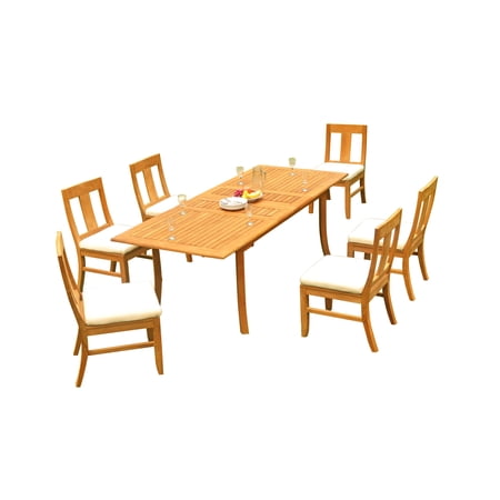 7-Piece Teak Dining Set: 94 Rectangle Extendable Table + 6 Osbo Armless Chairs
