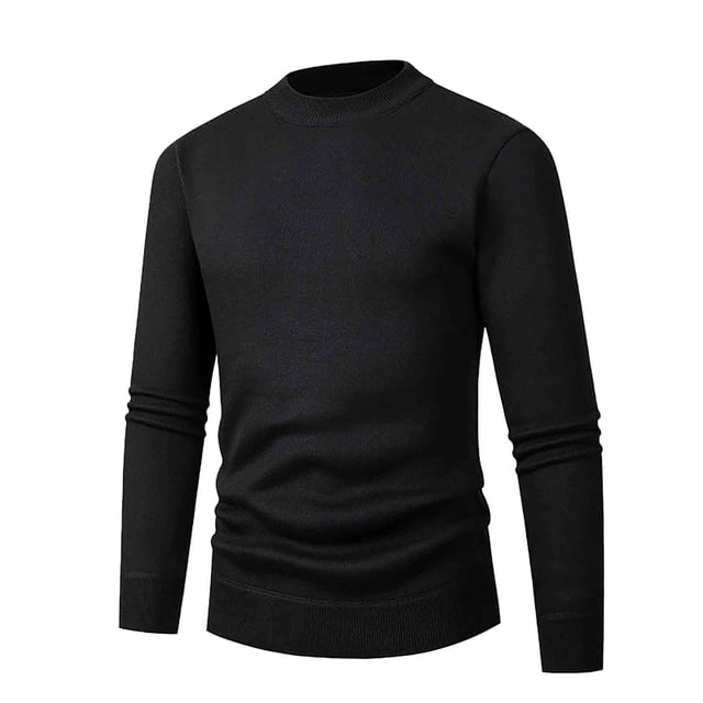 pstuiky camisa de manga larga para hombre, Suéter informal de color liso para hombre, cuello alto, tejido ajustado, capa base, manga larga, cuello redondo, camiseta/camiseta camisetas de hombre l
