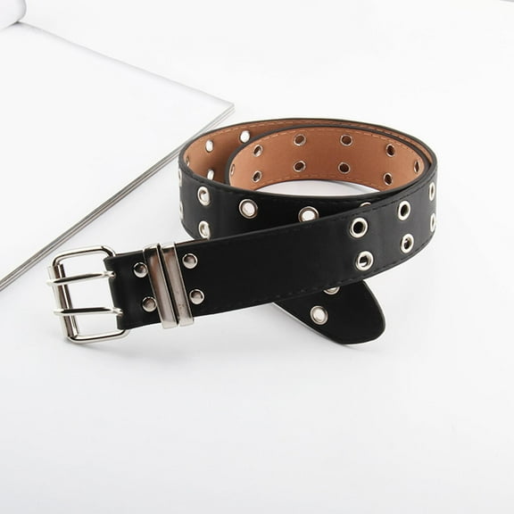 ITSAME Womens Vintage Belt, Adjustable Leather Belts Cowboy Double Loop Fashion Belt Black Free Size