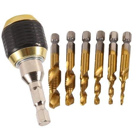 

7Pcs Titanium Combination Drill Tap Bit Set Portable Screw Tapping 1/4 Hex Drill Quick Change Chuck Drill Tap Bits