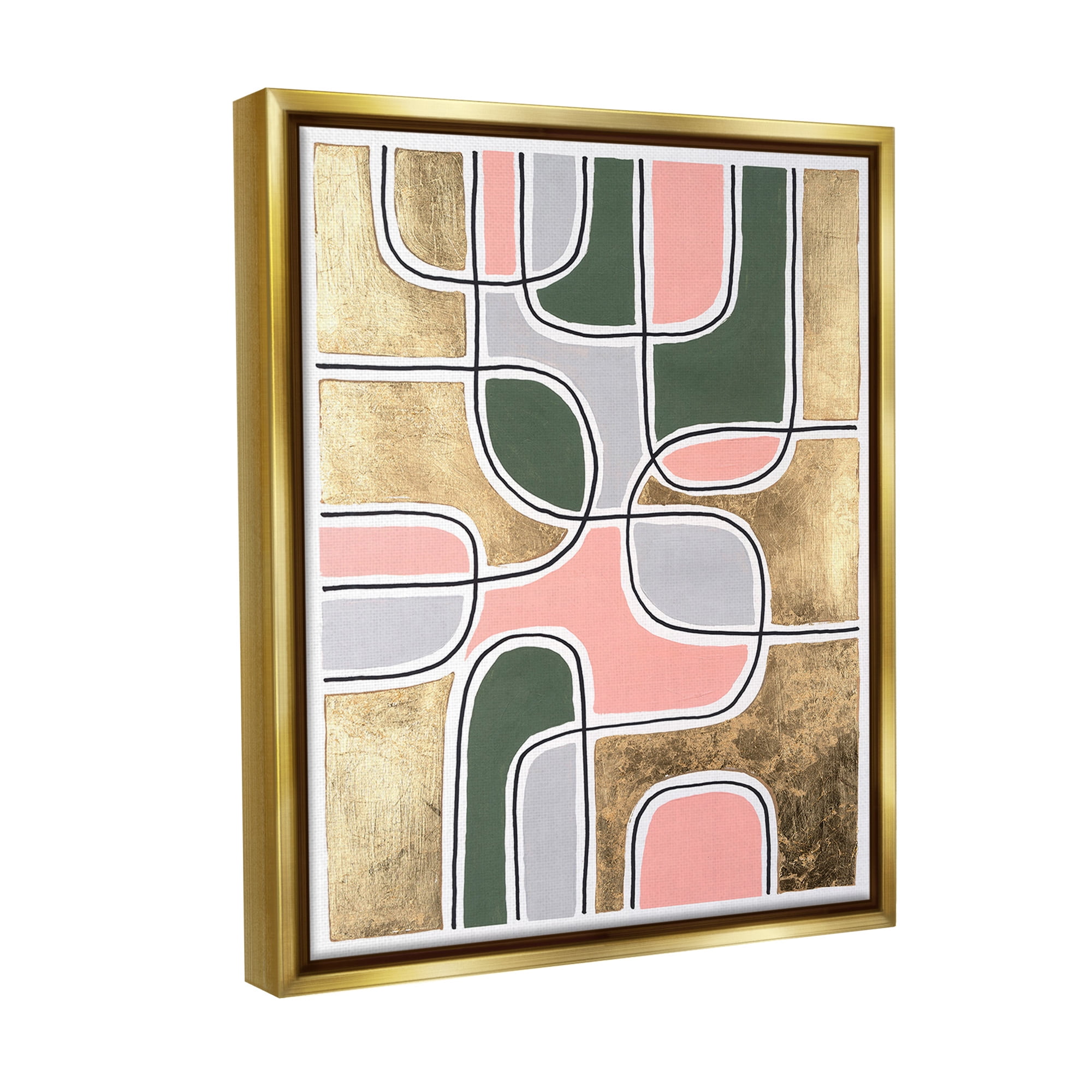 Stupell Industries Retro Glam Geometric Abstract Painting Gold Floater Framed Canvas Art Print Wall Art, 25 x 31