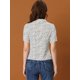 thumbnail image 4 of Blusa de lunares con corazón dulce Allegra K mujer cuello en V manga corta casual con botones blanco L, 4 of 6