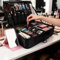 thumbnail image 4 of Professional 15.8 Inch Makeup Train Case, Large Travel Cosmetic Organizer with Adjustable Dividers & Shoulder Strap, Brush Holder for Makeup, Toiletries, Jewelry & Accessories, 4 of 11