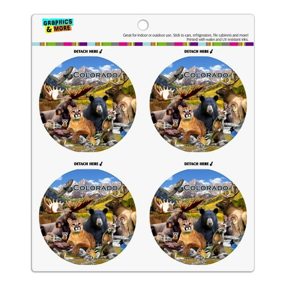 Colorado Mountains Lake Wildlife Animals Beer Moose Elk Cougar Refrigerator Fridge Locker Vinyl Circle Magnet Set
