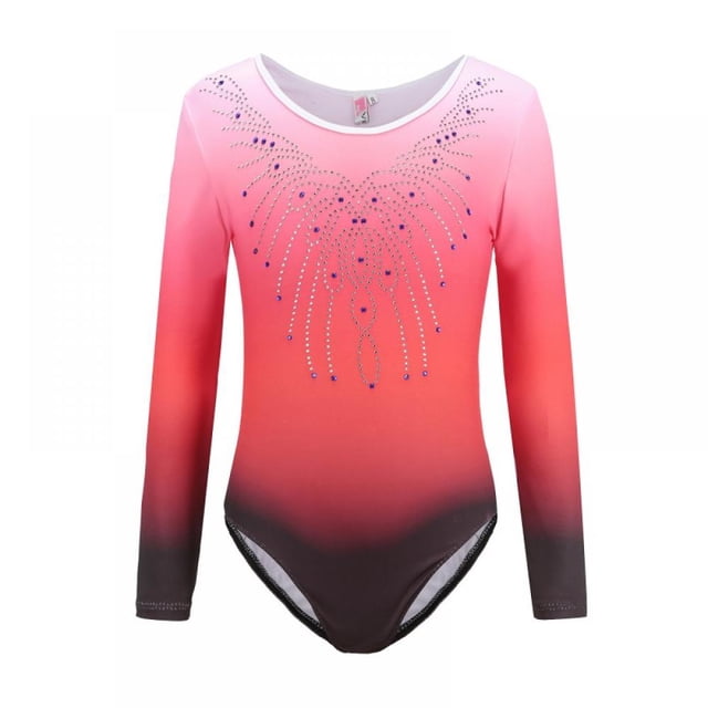 Greyghost Children Kids Girls Long Sleeve Leotards, Bright Color Patterned Gradient Ballet Practice Dance Wear Costumes, Athletic Gymnastics Bright Color Body Suits