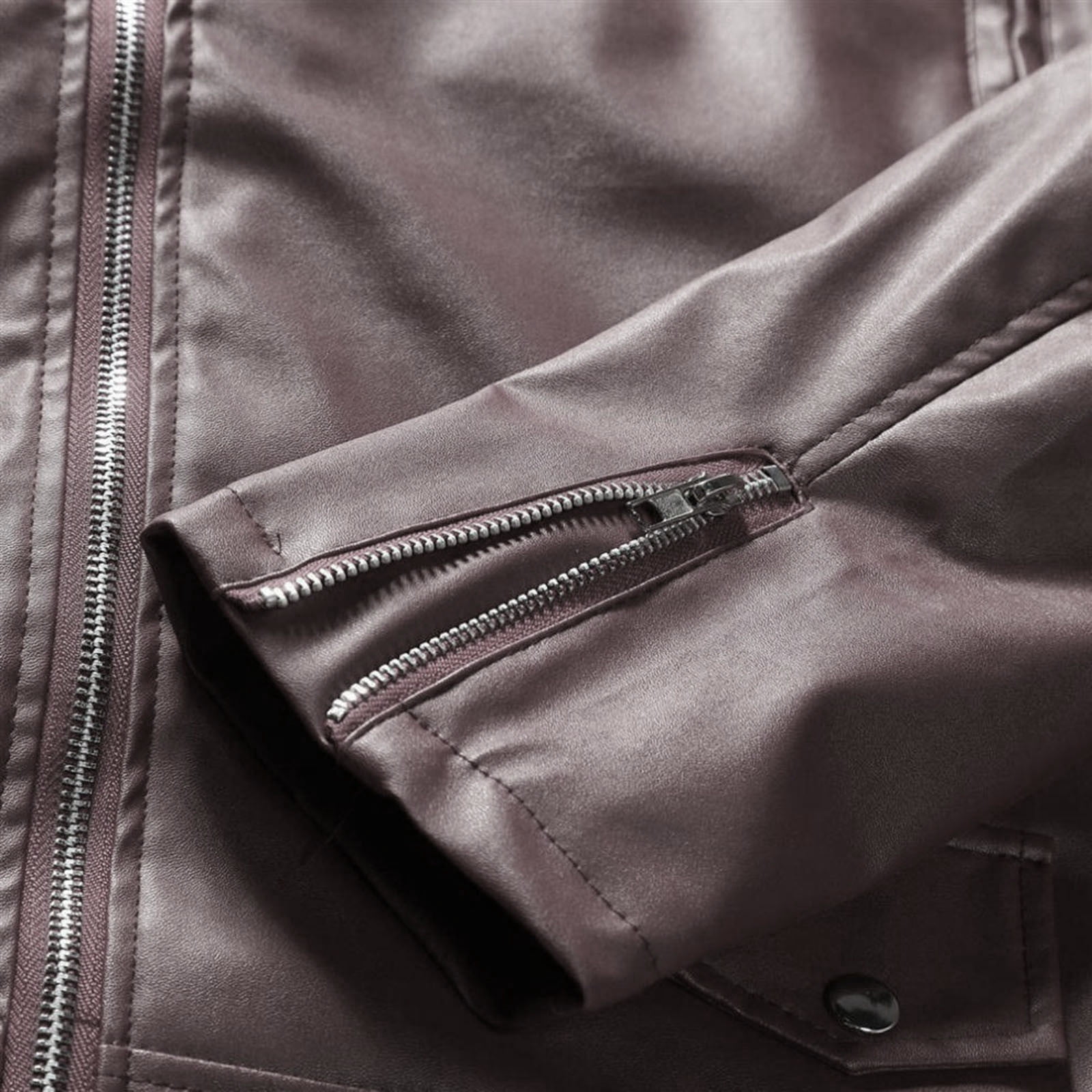 Men Faux Leather Jacket,Men's Genuine Lambskin Leather Jacket Long Sleeve Zip Up Outwear Sports Basic Parka Fall Winter Thickening Coat with Pocket