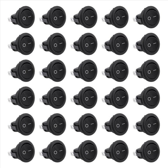 30 Pcs SPST Boton Negro On / Off Interruptor Redondo de AC 6A/250V 10A/125V