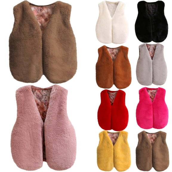 Brondbend Baby Vest Girls Fleece Vest V Neck Soild Color Sleeveless Cute Thick Jacket Basic Fit Fall Winter Festival Outdoor Casual Trendy Warm Plush Clothes Soft,Black