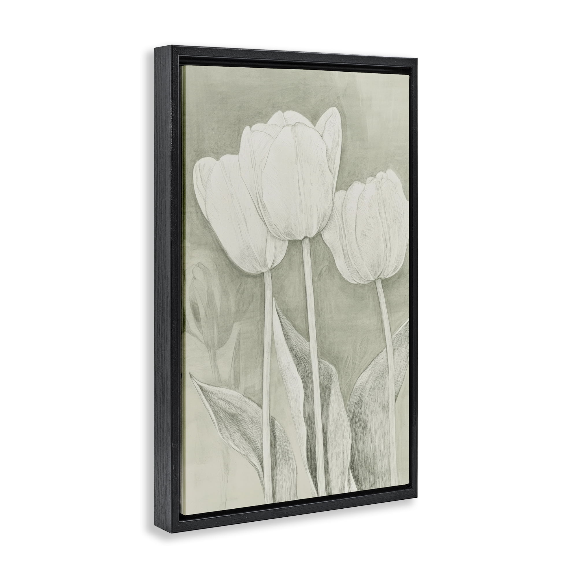 Stupell Industries Faded Tulips Pencil Sketch Black Framed Floater Canvas Wall Art, design by Petal Prints Design