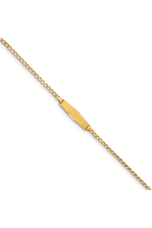 Real 14kt Yellow Gold Semi-solid Soft Diamond Shape Cuban ID Chain Bracelet; for Children; for Women and Men