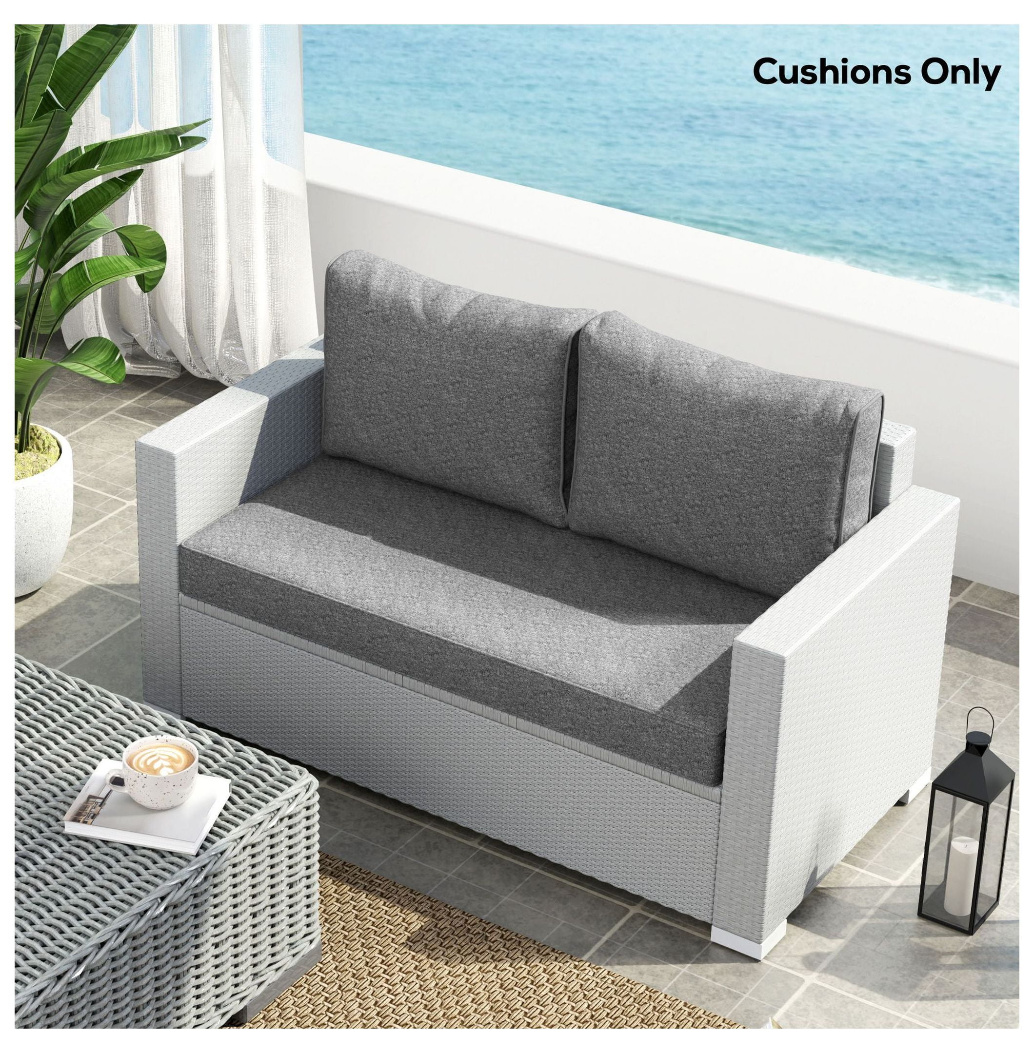2 Seater Patio Furniture Cushions, Thick Outdoor Loveseat Cushions - Fade Resistant Replacement Cushions for Wicker Furniture, Gray