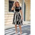 thumbnail image 6 of Women's Printed Tie Waist Short Sleeve Dress with Sheer Tie Detail and 65% rayon 30% polyester 5% spandex Everyday, 6 of 11