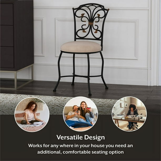 Hillsdale Furniture Sparta Metal Vanity Stool with scroll design in Black Gold