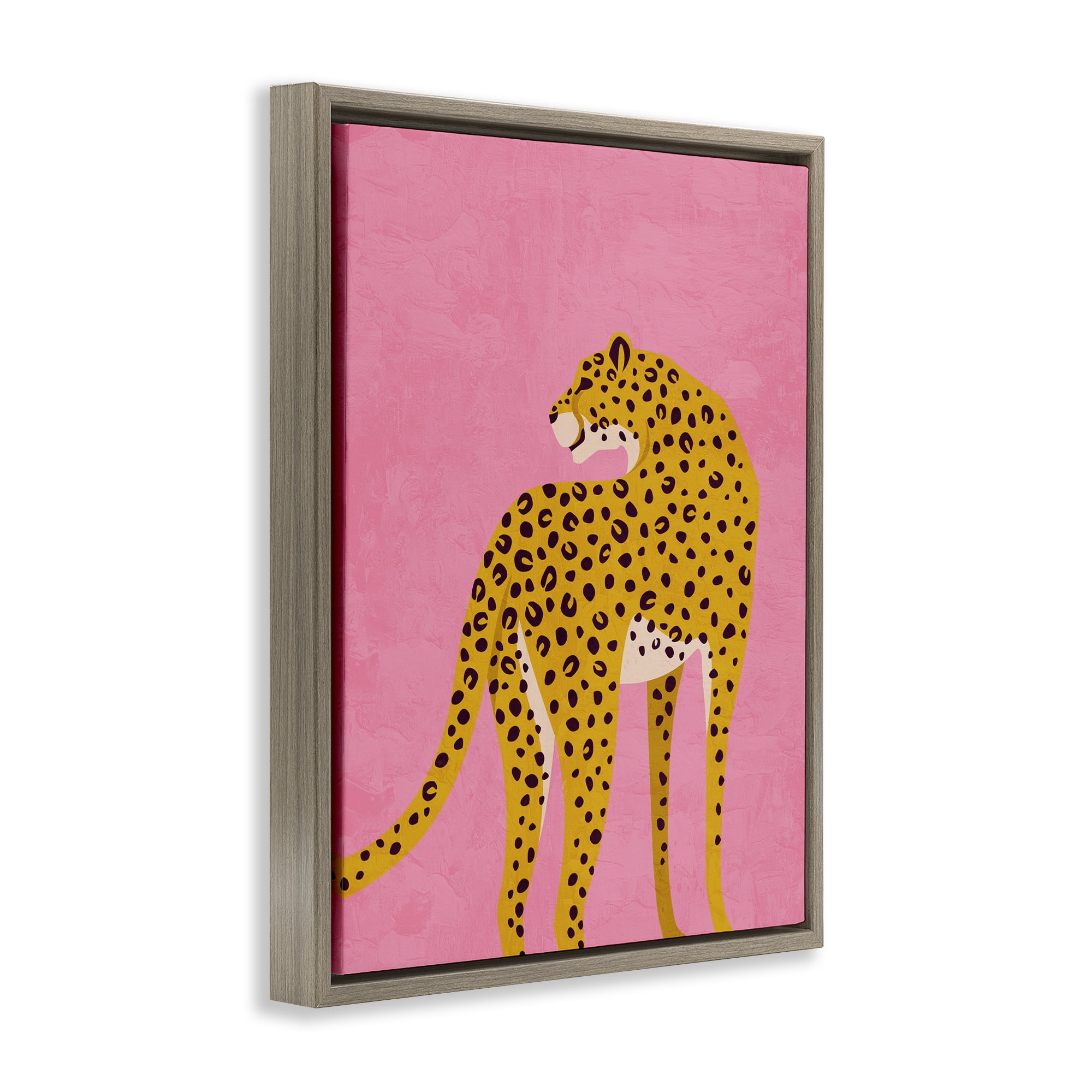 Stupell Industries Leopard on Pink Serenade Brown Framed Floater Canvas Wall Art, design by Kim Allen