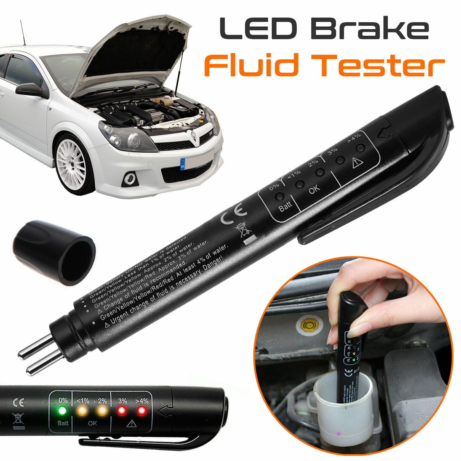 Car Brake Fluid Tester DOT3 DOT4 LED Indicator Moisture Compact Water Test Pen 