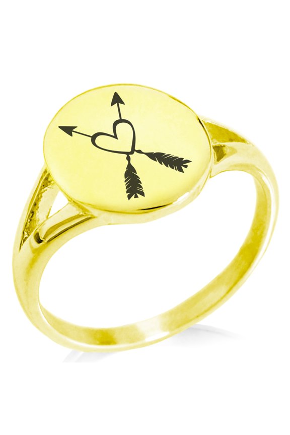 Stainless Steel Heart + Arrows Minimalist Oval Top Polished Statement Ring