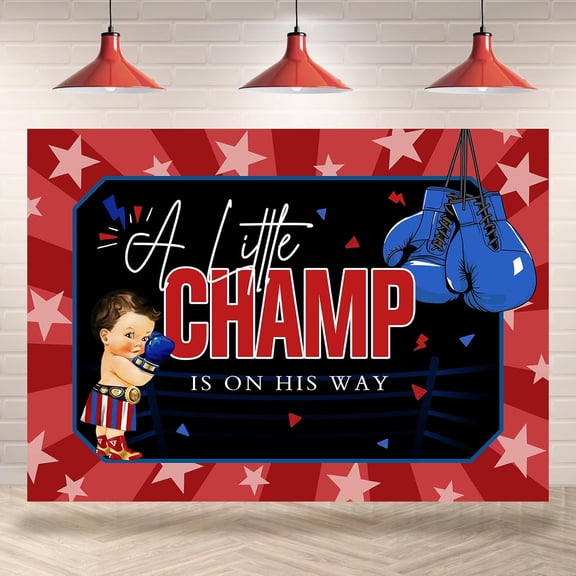 7x5FT Boxing Themed Baby Shower Backdrop for Boys A Little Champ is on His Way Photography Background Red Newborn Shower Birthday Party Decorations Banner Supplies Photo Booth Props