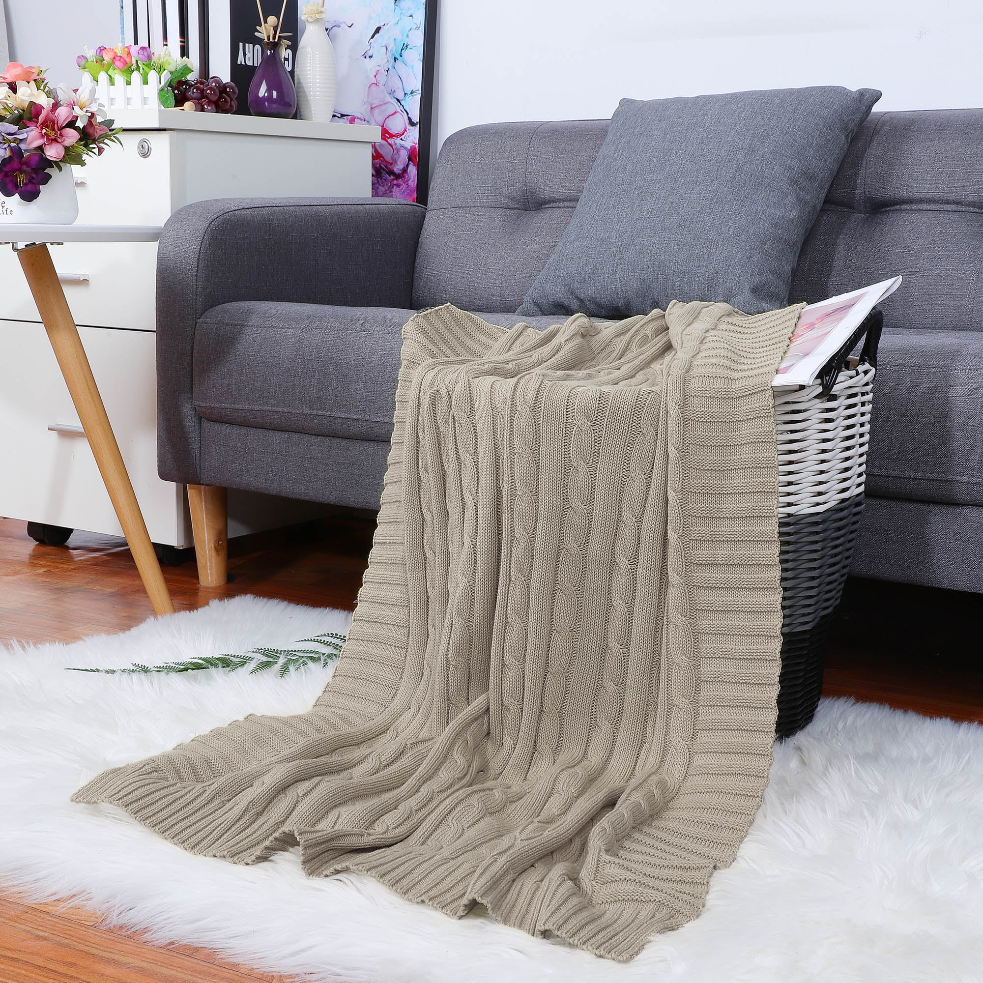 Knitted Throw Blanket for Sofa Couch Soft 100 Cotton