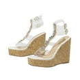 thumbnail image 5 of Leozcaa Womens Wedges Sandals Open Toe Cork Dressy Platform Buckle Ankle T-Strap Rhinestone Heel Shoes, 5 of 7