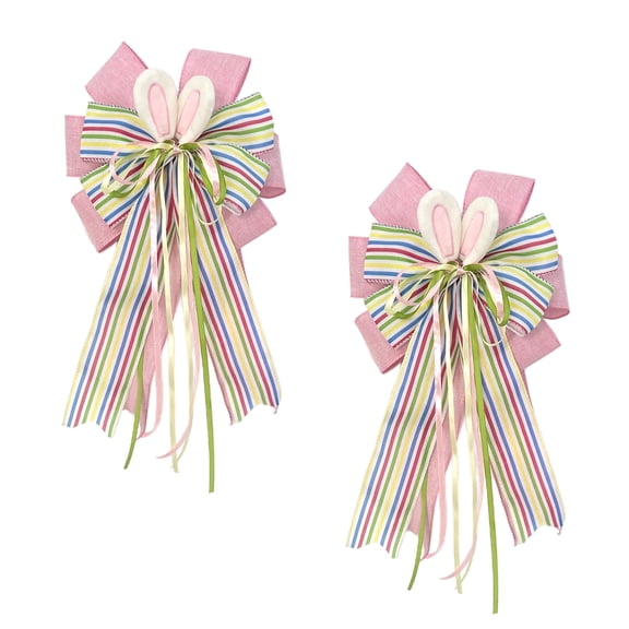 18 Inch Large Easter Bunny Ears Bow for Wreath, Colorful Stripe Big Easter Bow for Tree Topper, Basket, Cabinet, Festive Spring Decoration Indoor Outdoor