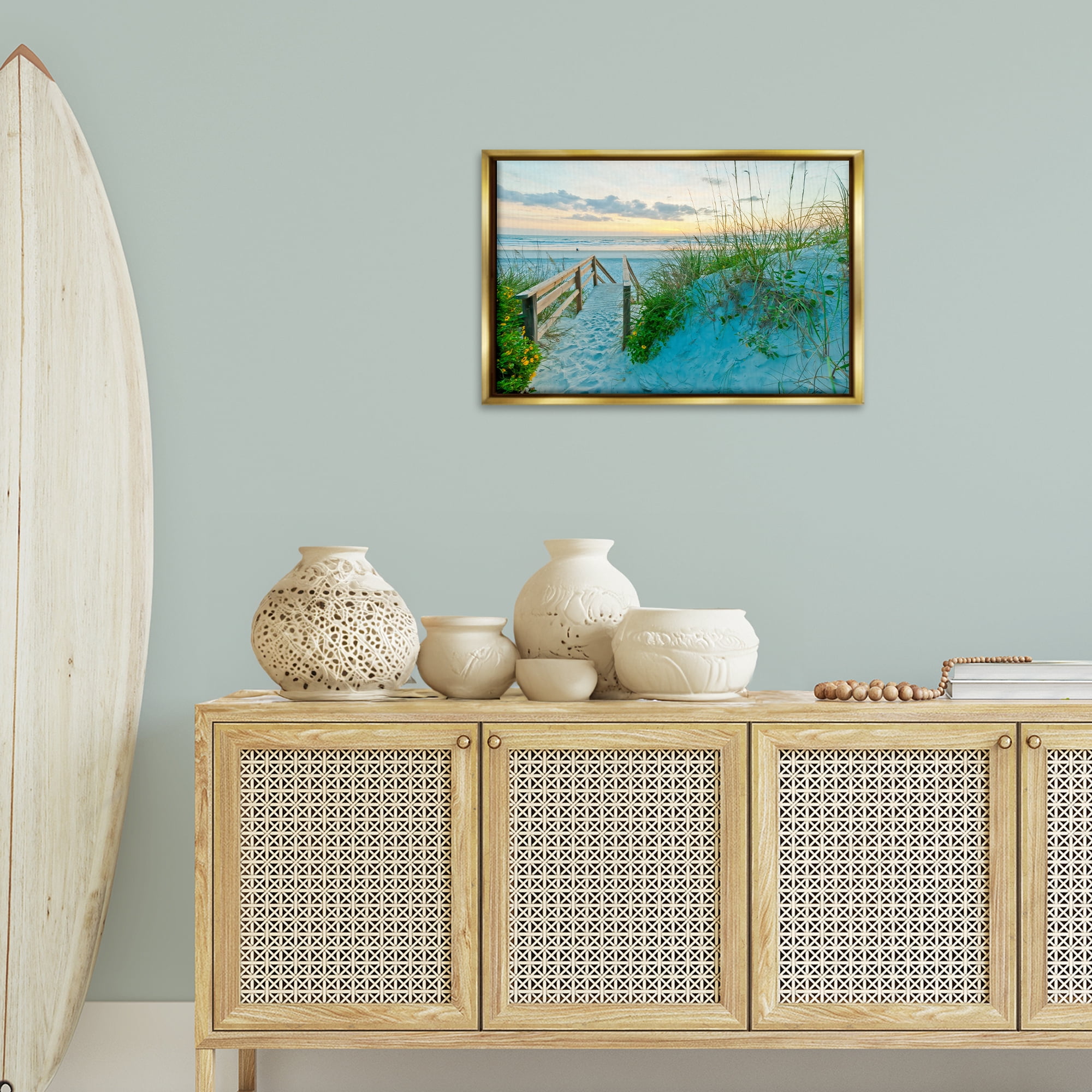 Stupell Industries Sandy Coast Footprints Nautical & Beach Photography Gold Floater Framed Canvas Art Print Wall Art, 25 x 17