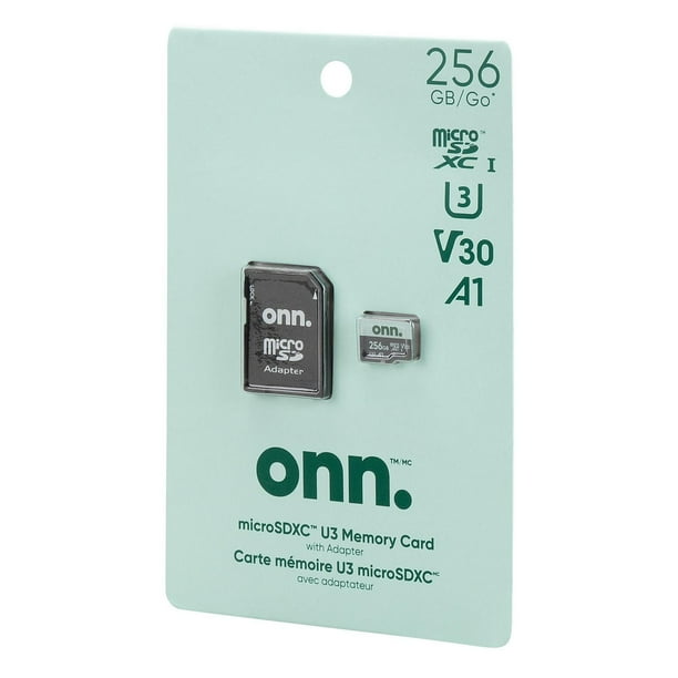 onn. 256 GB microSDXC U3 Memory Card with Adapter, 95 MB/s Read speed