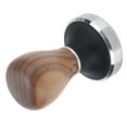 thumbnail image 2 of Prensador de café plano de acero inoxidable de 58 mm con martillo prensado y mango de madera de altura ajustable, color madera oscura., 2 of 14