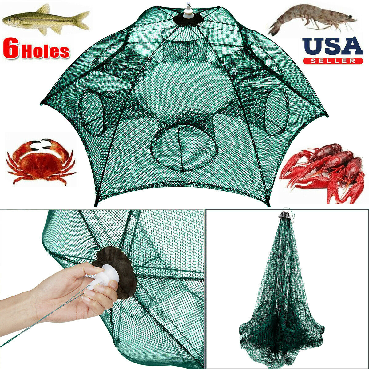 Details about  / Fishing Bait Trap Crab Net Crawdad Shrimp Cast Dip Cage Fish Minow Foldable