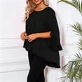 thumbnail image 6 of Sheghy Tops for Women Solid Ruffle 3/4 Sleeve Round Neck Summer Blouse Black S, 6 of 8