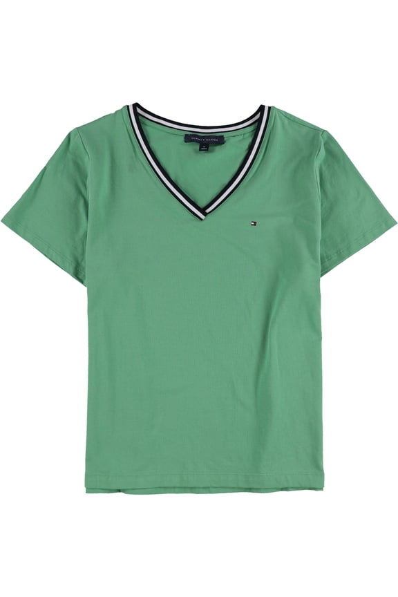 Womens Contrast Trim Basic T-Shirt, Red, Plus Size, 1X