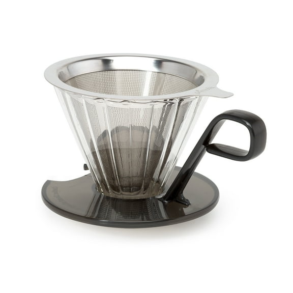 Primula Seneca Borosilicate Glass Coffee Dripper with Stainless Steel Filter, 1 Cup, Black
