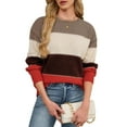 thumbnail image 3 of Female Sweaters Casual Long Sleeve Crewneck Color Block Patchwork Pullover Knit Sweater Tops Orange S, 3 of 10